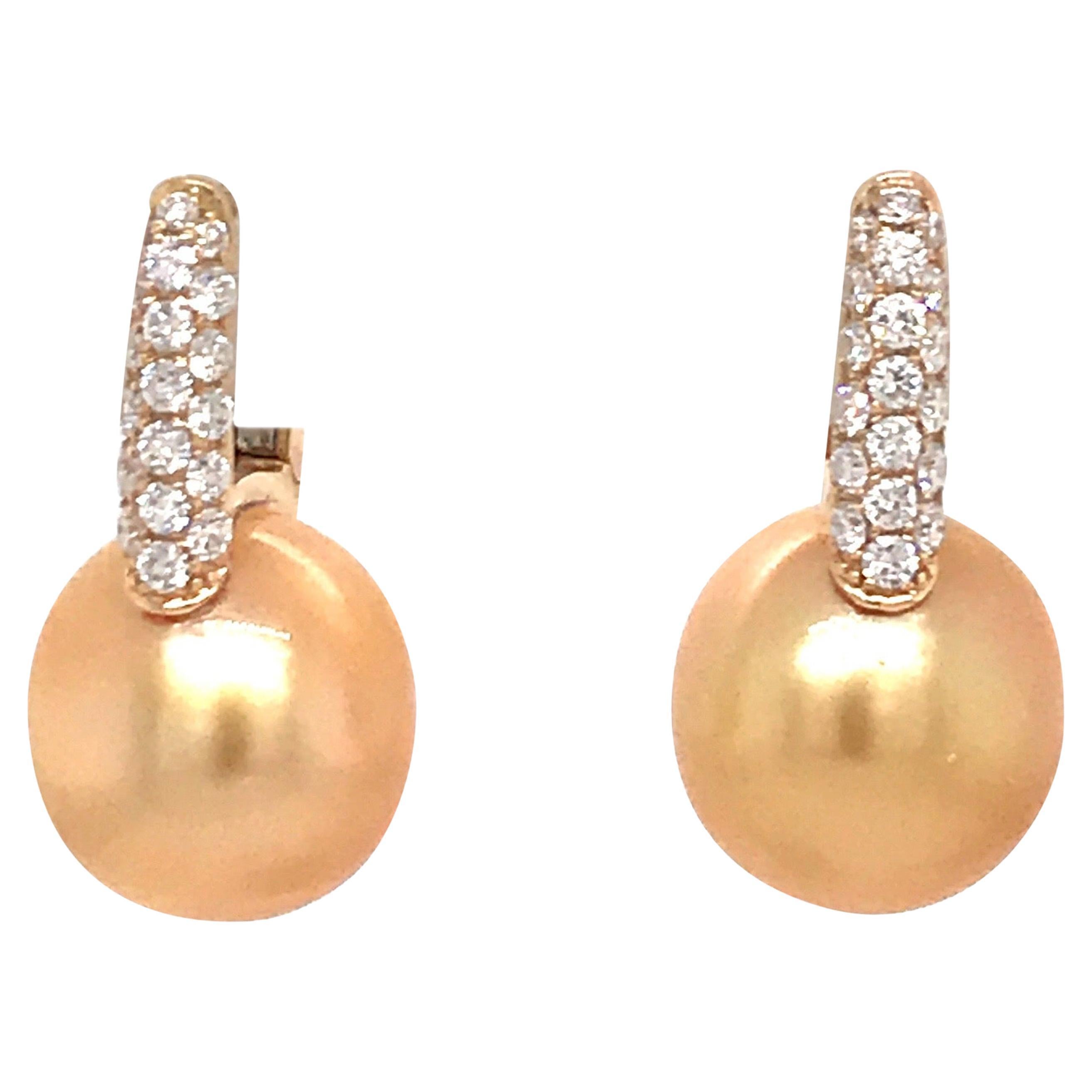 Golden South Sea Diamond Drop Earrings 0.61 Carat 18 Karat Yellow Gold 11-12MM