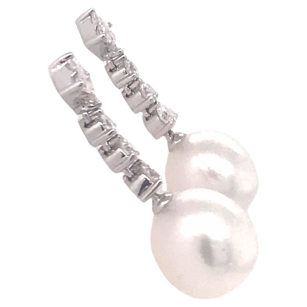 South Sea Pearl Diamond Drop Earrings 1 Carat 18 Karat White Gold 11-12MM In New Condition For Sale In New York, NY