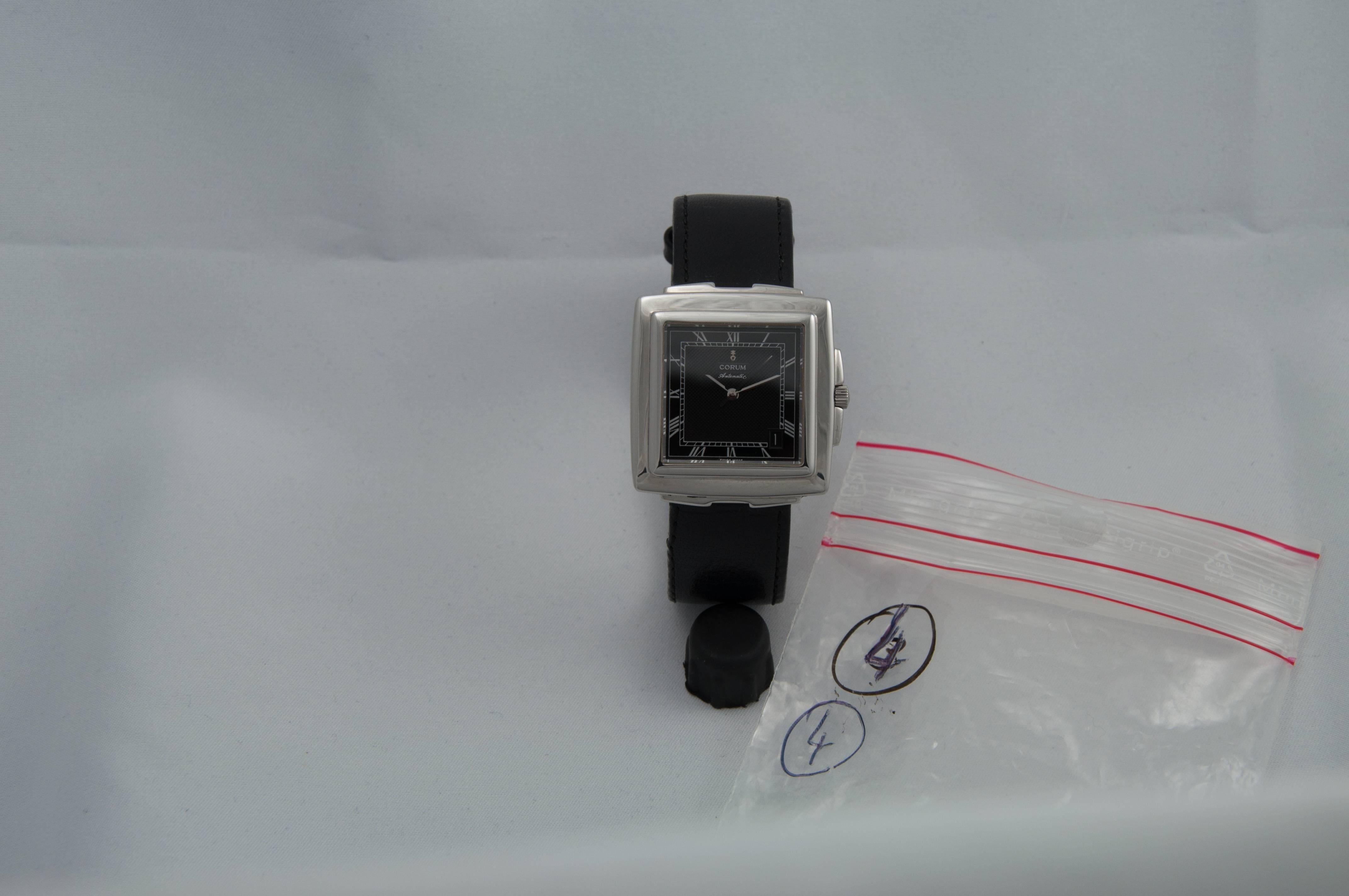 Women's or Men's Corum Steel Quadratus Leather Strap Wristwatch