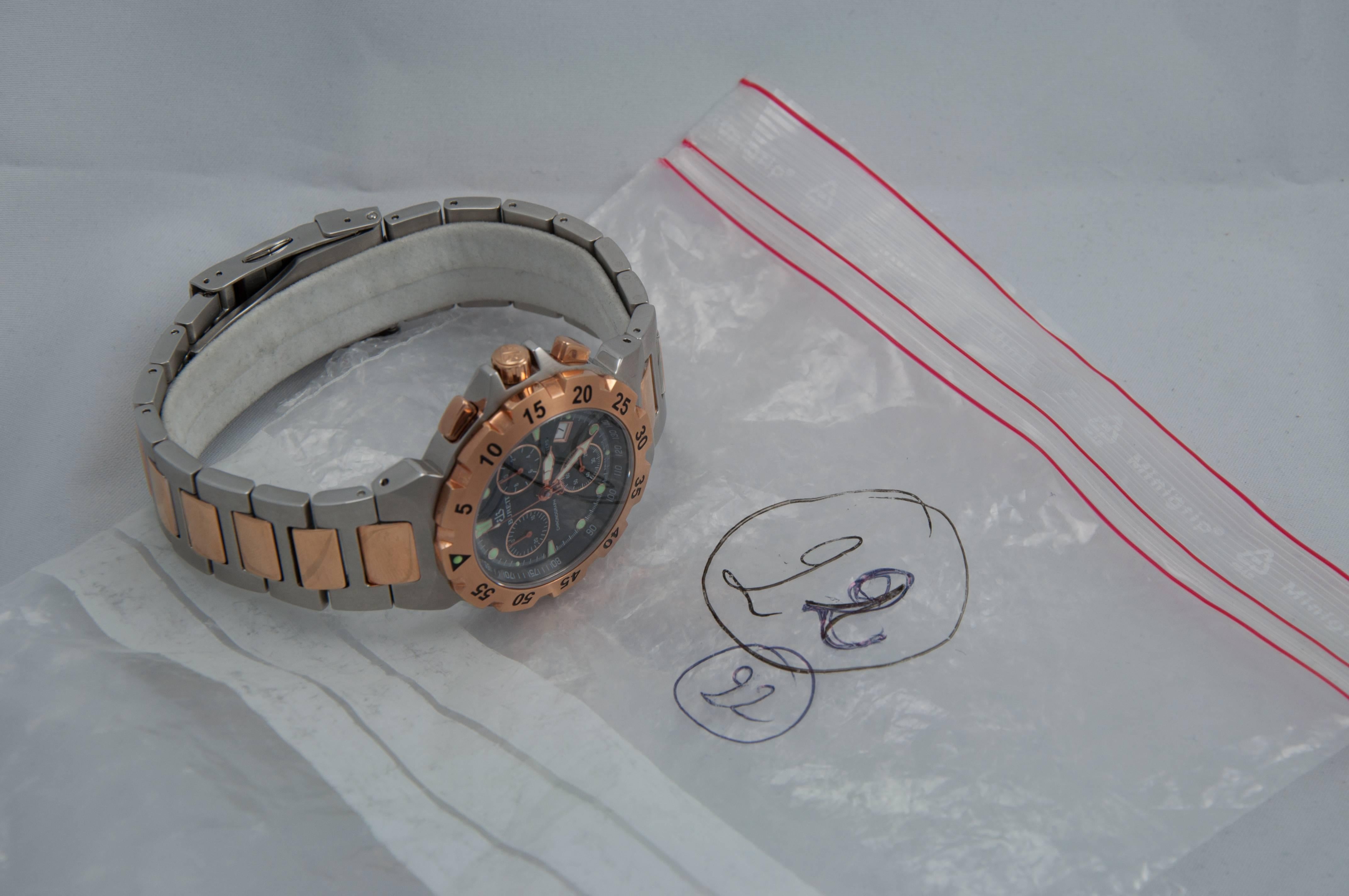 Burrett Steel and Golden Diving Chrono Wristwatch In Excellent Condition For Sale In Saint Ouen, FR