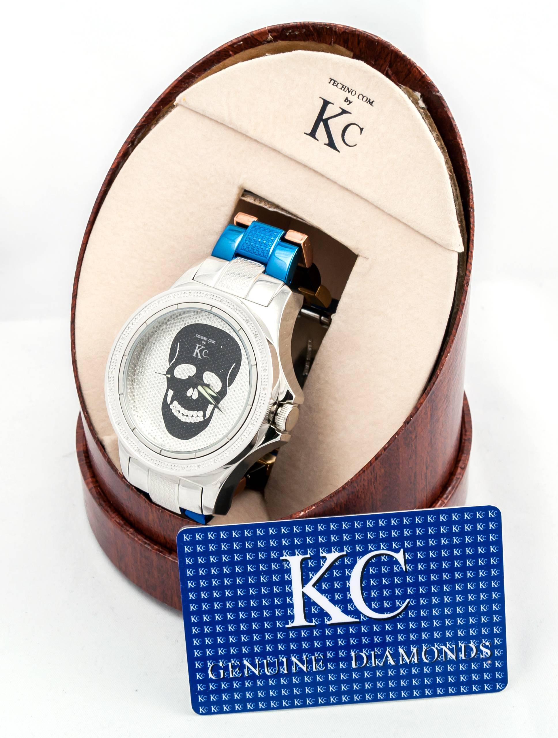 KC Watches stainless Steel Techno Com Diamonds Quartz Wristwatch In Excellent Condition In Saint Ouen, FR