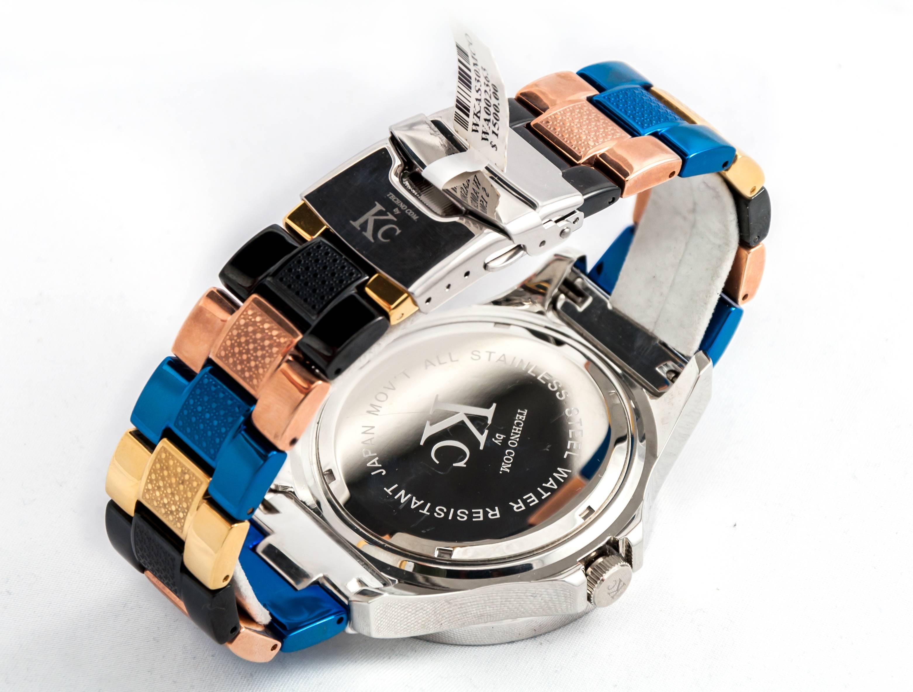 Men's KC Watches stainless Steel Techno Com Diamonds Quartz Wristwatch
