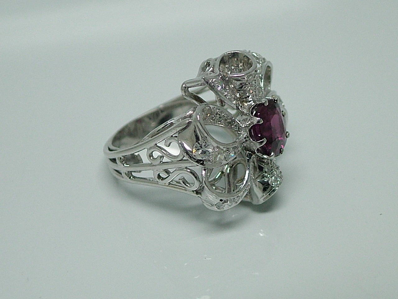 Ruby Diamond Gold Ribbon Bow Ring