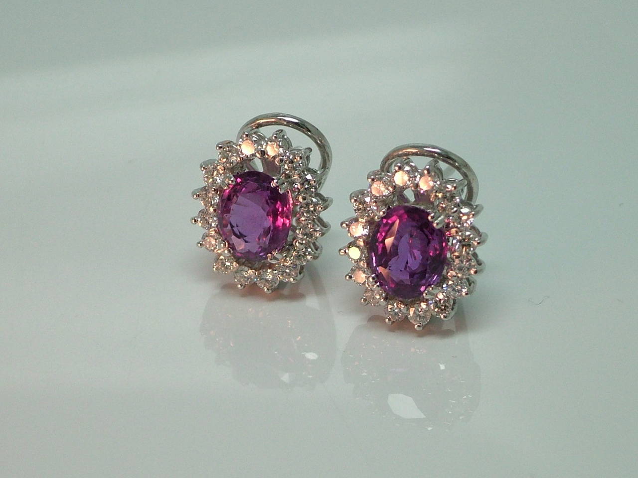 Women's Sapphire Diamond Gold Cluster Earrings For Sale