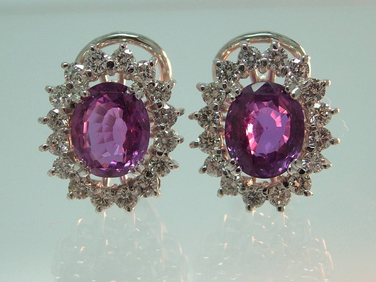 Sapphire Diamond Gold Cluster Earrings For Sale 1