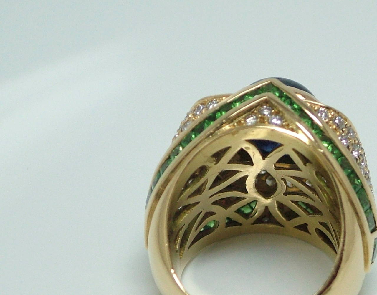 Tsavorite Sapphire Diamond Gold Dome Ring For Sale 1