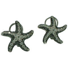 Black and White Diamond Starfish Ear Clips