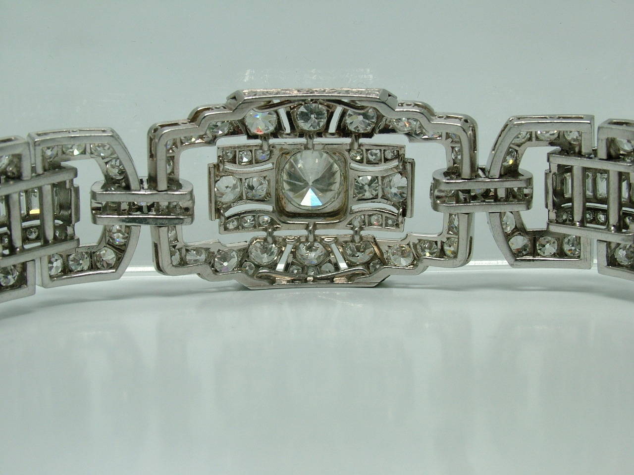 Classic Art Deco Pave Diamond Gold Bracelet For Sale 2