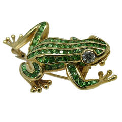 Tsavorite Garnet Gold Frog Brooch Pin