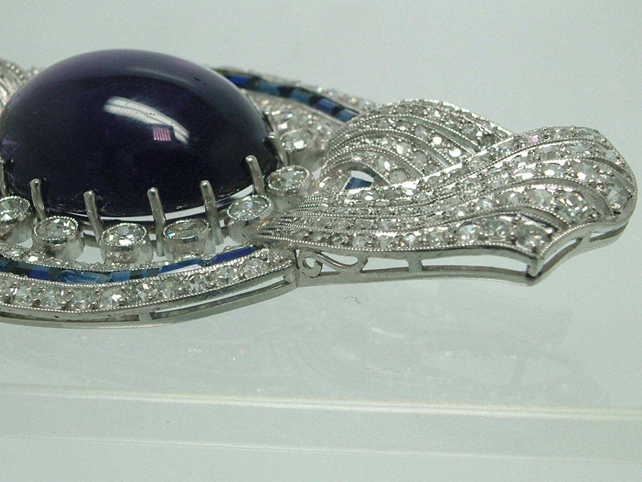 Antique Amethyst Blue Sapphire Diamond Brooch In Good Condition For Sale In Madrid, ES