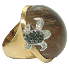 Smoky Quartz Diamond Turtle Ring