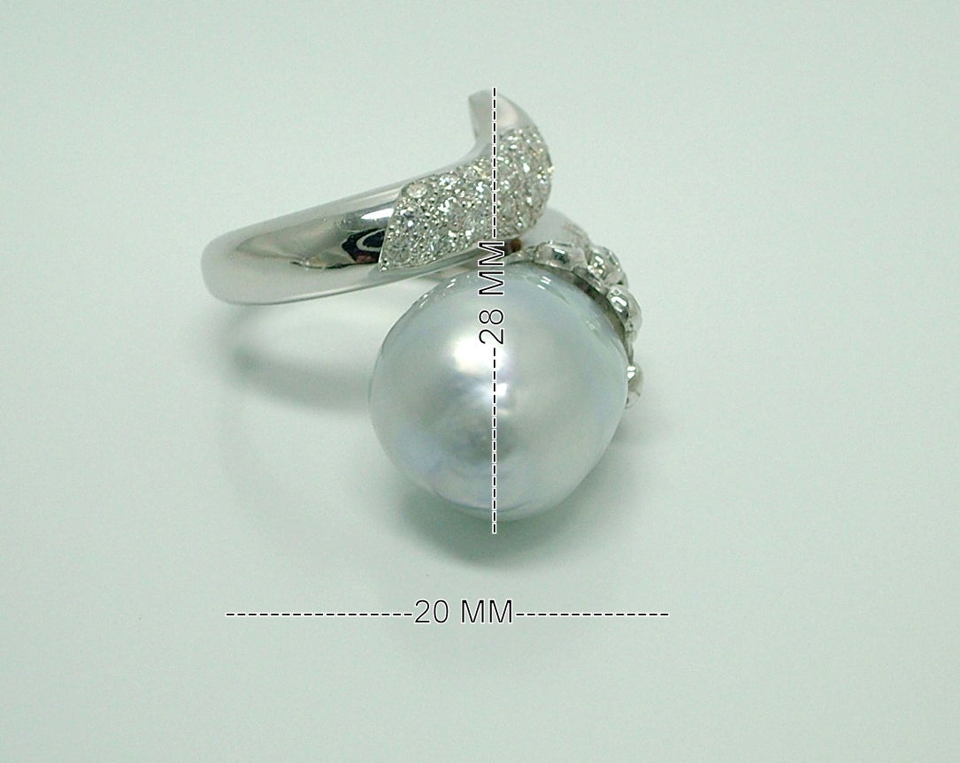 Women's Whimsical Baroque Pearl Diamond Ring For Sale