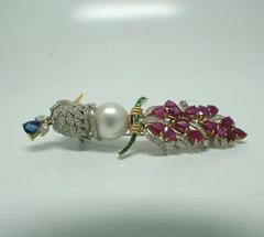 Denizse Gem Set Pearl Diamond Gold bird of paradise brooch