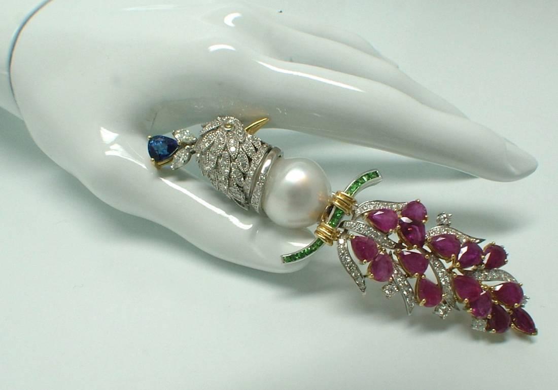 Denizse Gem Set Pearl Diamond Gold bird of paradise brooch For Sale 2