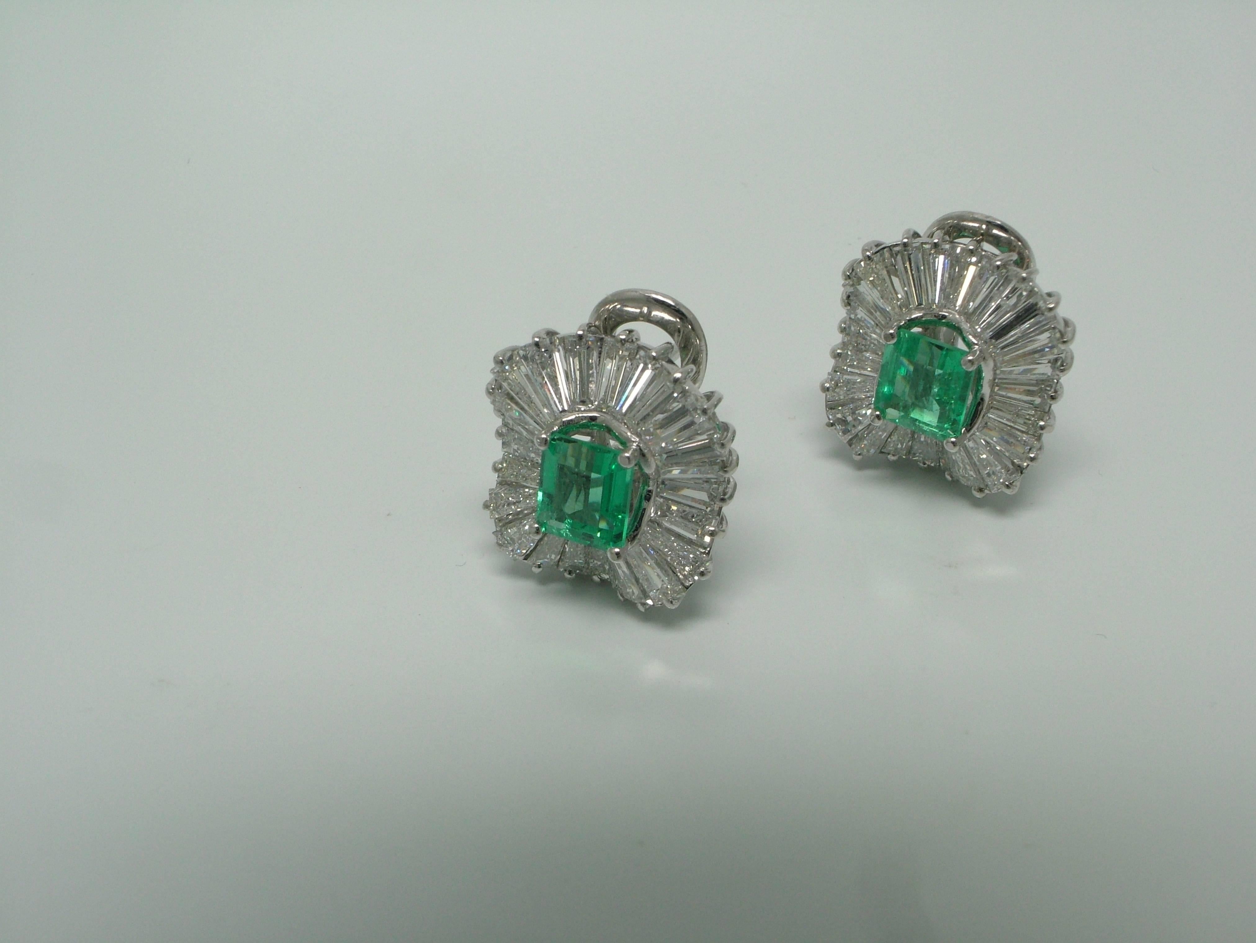 Classical Roman Emerald Diamond White Gold Ballerina Earrings For Sale