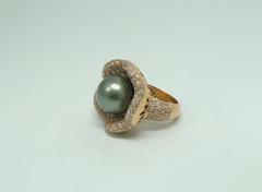 Tahitian Cultured Pearl Gold Water Lily Cocktail Ring