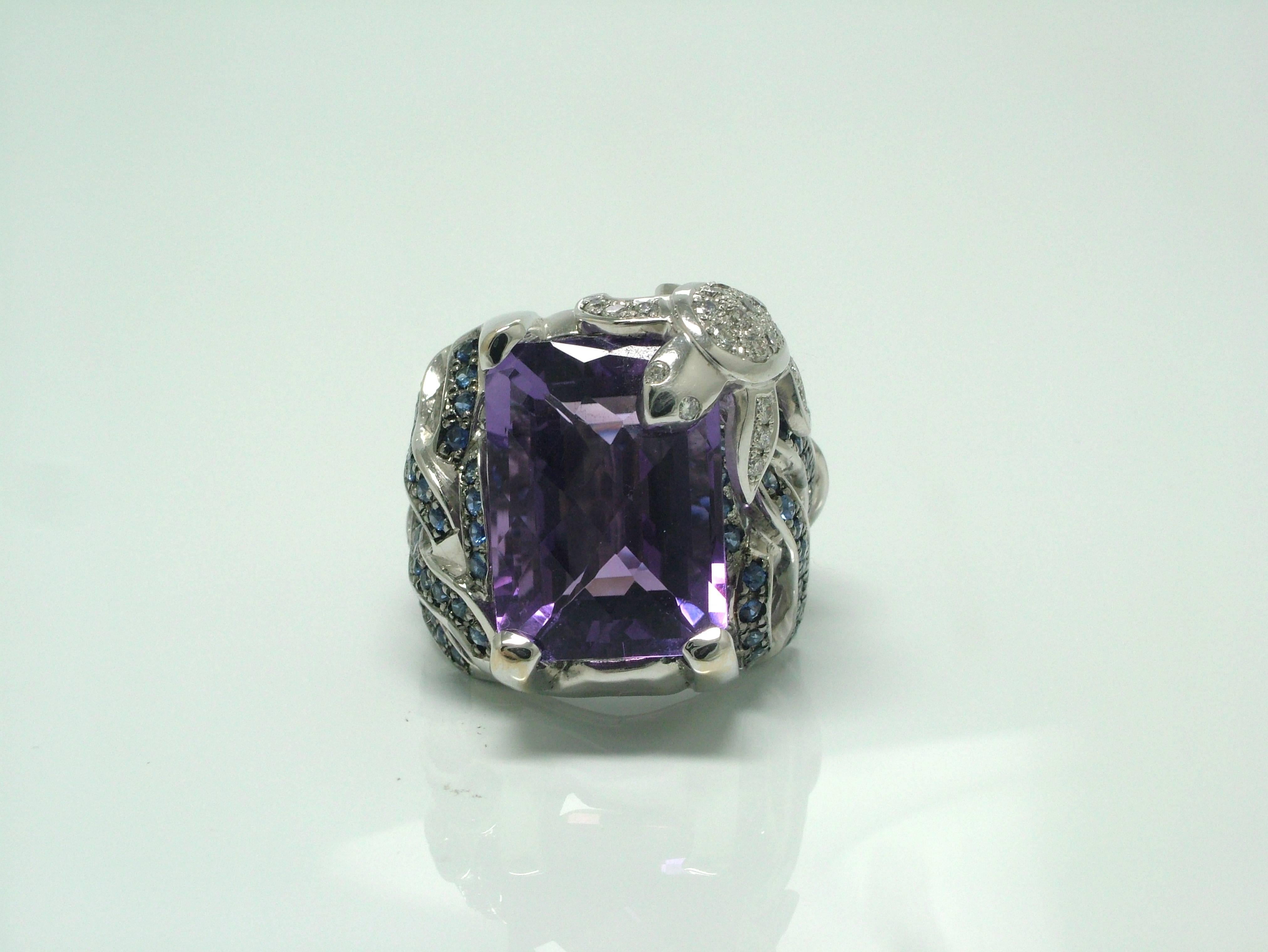 Women's Charming Amethyst Sapphire Gold Turtle Ring For Sale