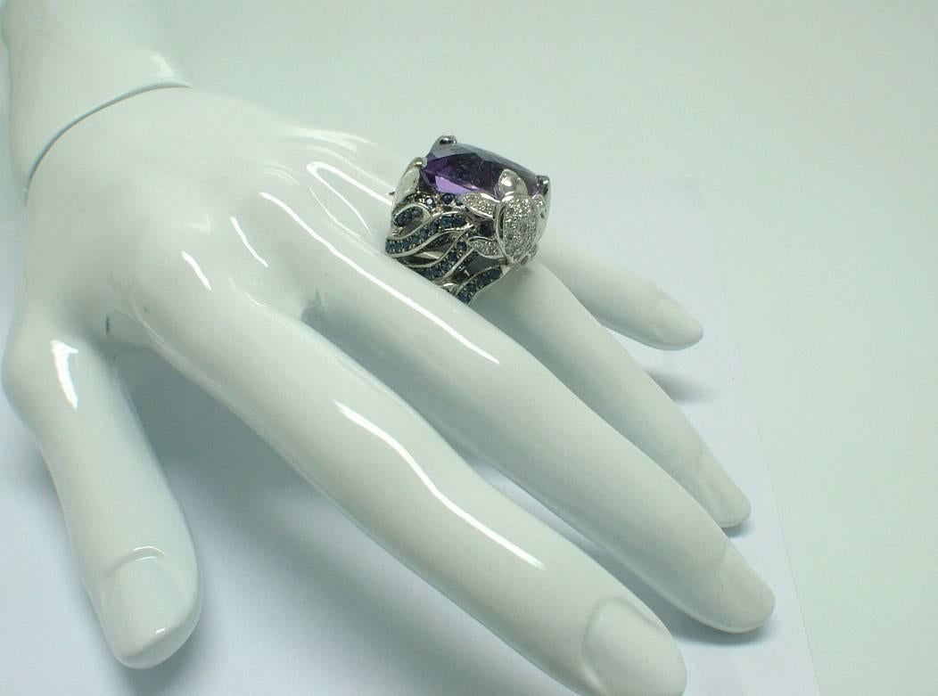 Charming Amethyst Sapphire Gold Turtle Ring For Sale 3