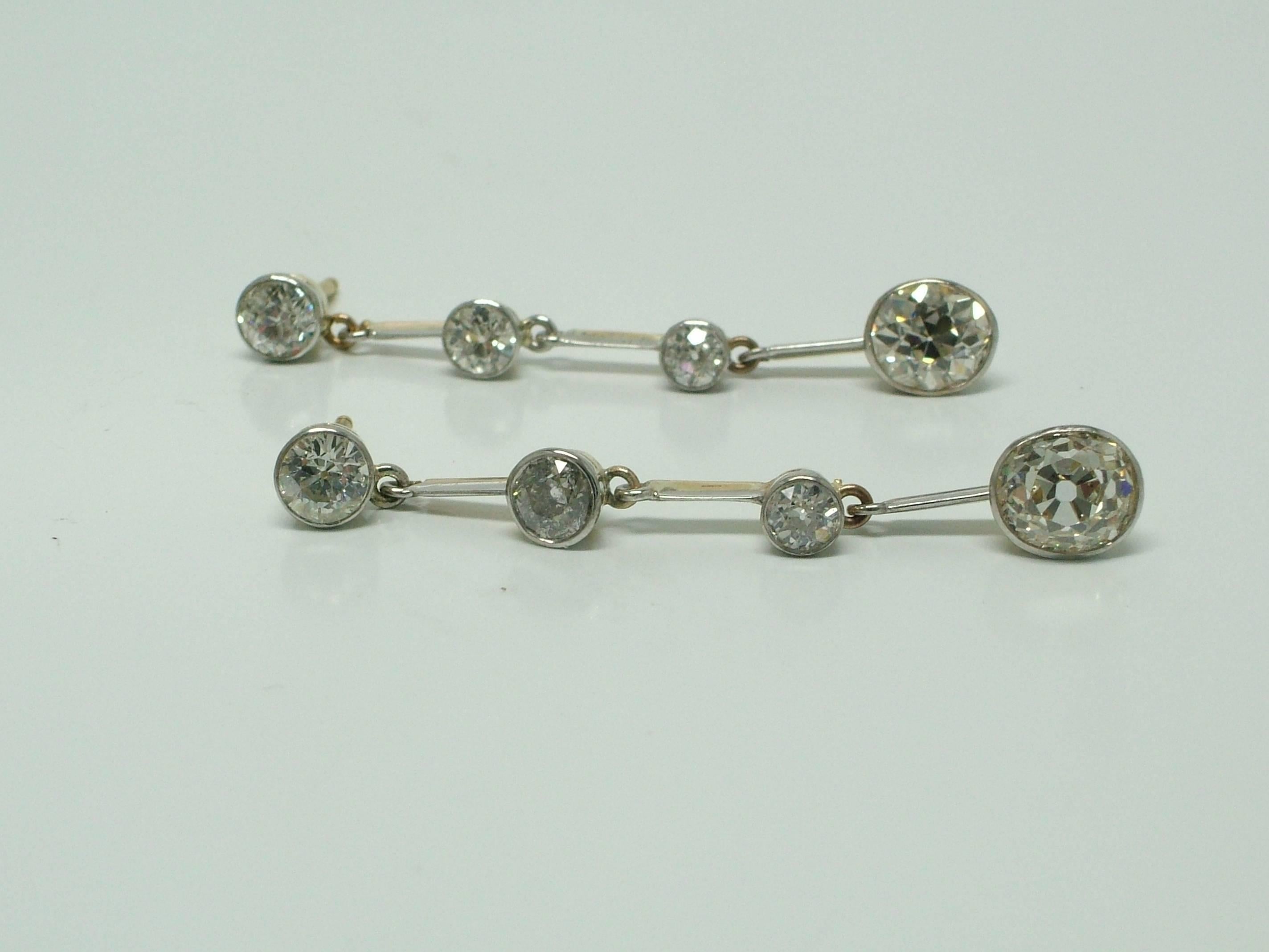 Women's Antique Old Cut Diamond Gold Platinum Pendant Earrings For Sale