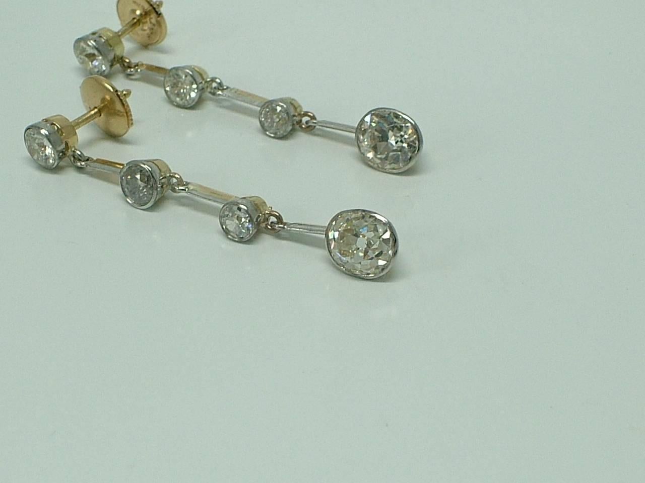 Antique Old Cut Diamond Gold Platinum Pendant Earrings For Sale 2