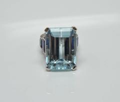 38.20 Carat Aquamarine Sapphire Diamond White Gold Ring
