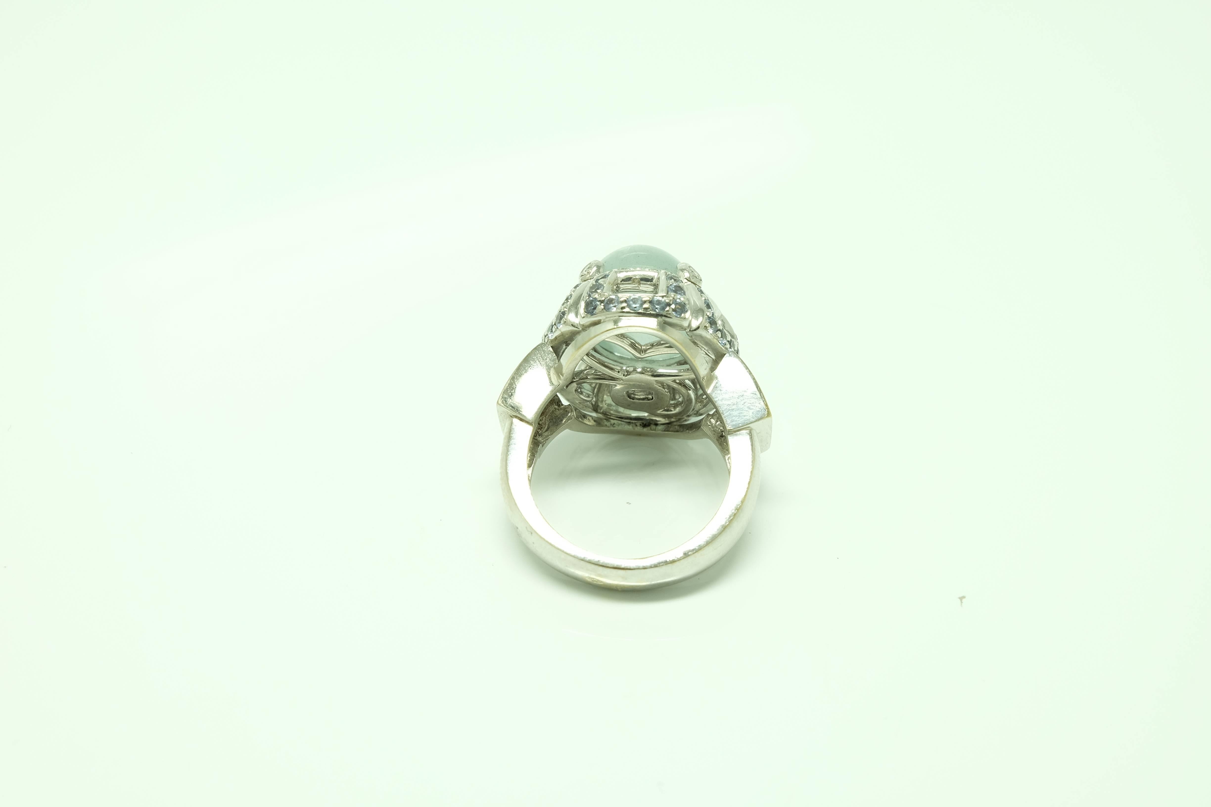 Aquamarine Sapphire Diamond White Gold Cocktail Ring In Excellent Condition For Sale In Madrid, ES