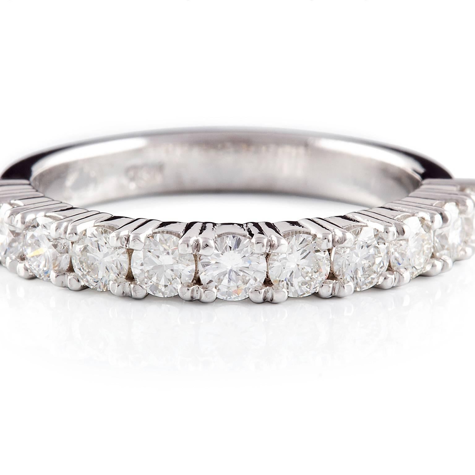 Bianca Band

Set with eleven beautiful diamonds, this lovely band is well suited as a dress, wedding or other special commitment ring.

Round brilliant cut diamonds: G colour, VS clarity, 2.90-3.23mm, 11 = 1.05ct total weight

Weight: 5.10g

About