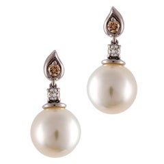 Kian Design 18 Carat White Gold South Sea Pearl and Diamond Drop Earrings