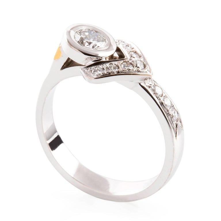 Kian Design 18 Carat White Gold Diamond Ring With 24 Yellow Kian Design 18 Carat White Gold Diamond Ring With 24 Yellow Inlay For