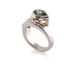 Kian Design 2.27 Carat Pear Shape Green Sapphire Diamond Ring
