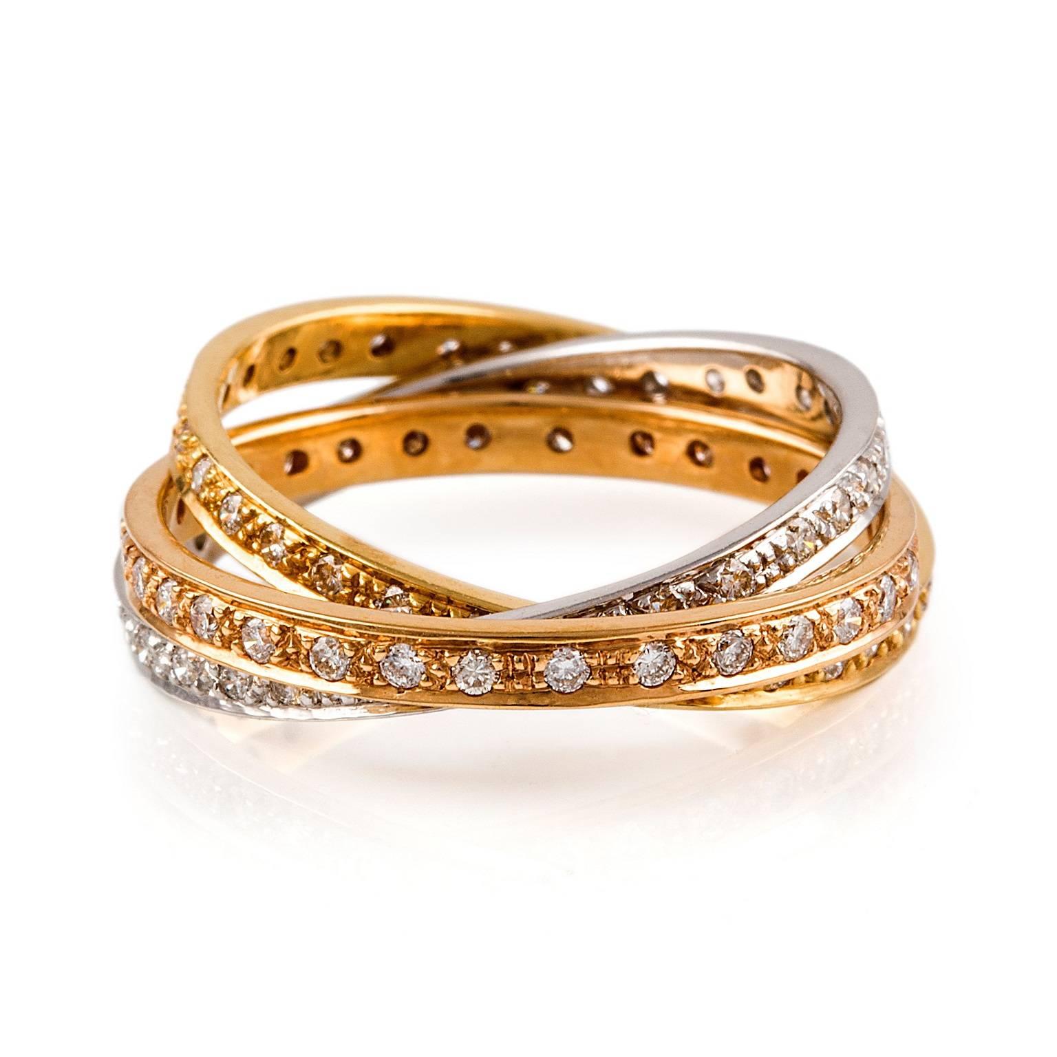 Women's Kian Design 18 Carat Three-Tone Gold Russian Bridal Diamond Ring For Sale