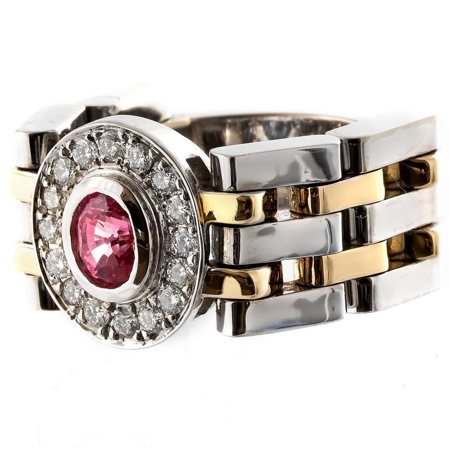 Modern Kian Design Handmade Two-Tone 0.98 Carat Padparadascha Sapphire & Diamond Ring For Sale