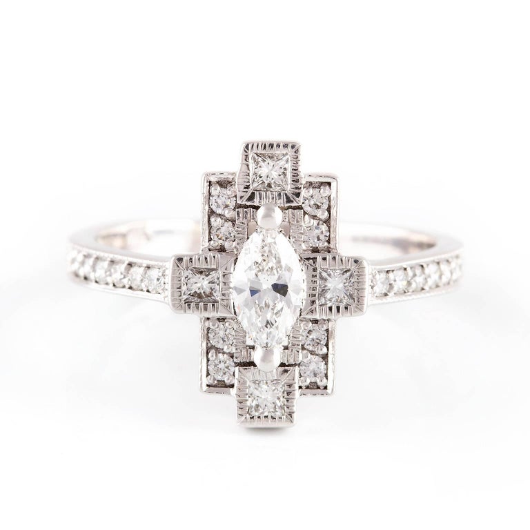 Kian Design Marquise Diamond Art Deco Ring  For Sale  at 1stdibs