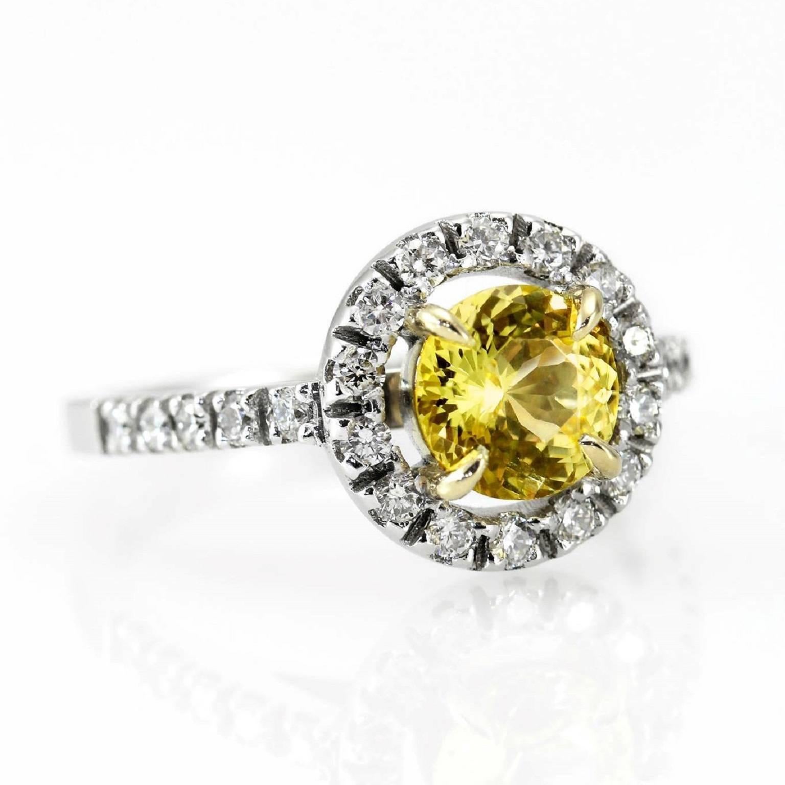 Round Cut 1.33 Carat Round Yellow Sapphire and Diamond Cluster Ring in 18 Carat Gold