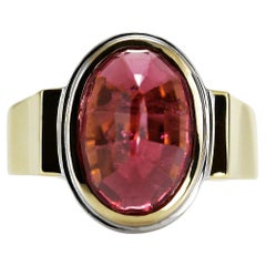 7.38 Carat Orange- Pink Tourmaline Cocktail Ring In 18 Carat Two Tone Gold