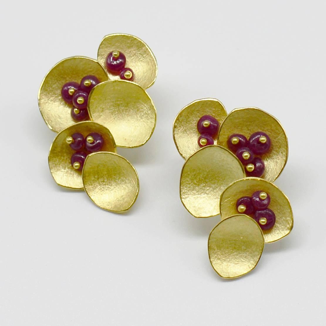 Artist Kayo Saito Ruby Gold Petal Earrings