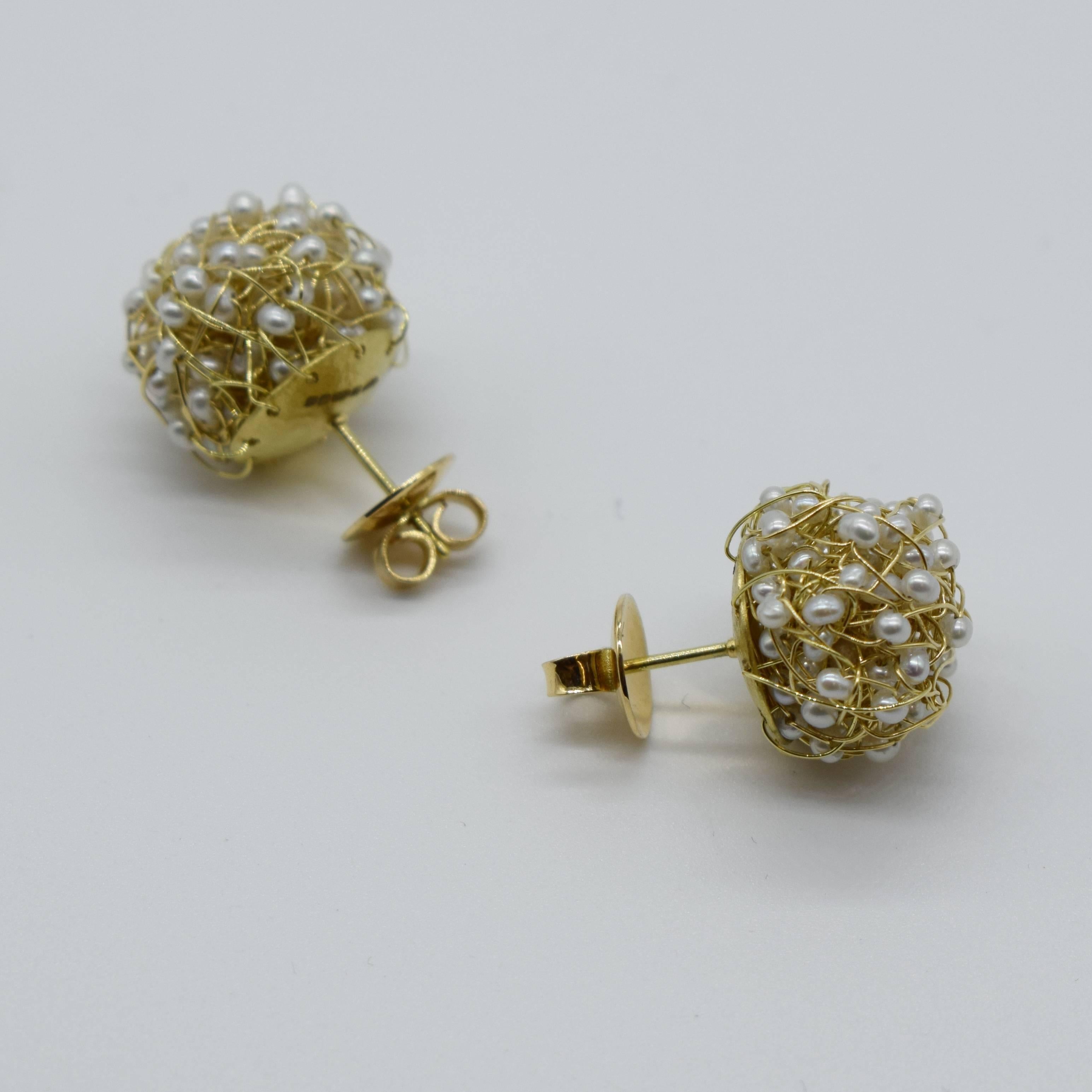 Contemporary Kayo Saito 18 Karat Gold Pearl Cluster Stud Earrings, Mist Collection For Sale