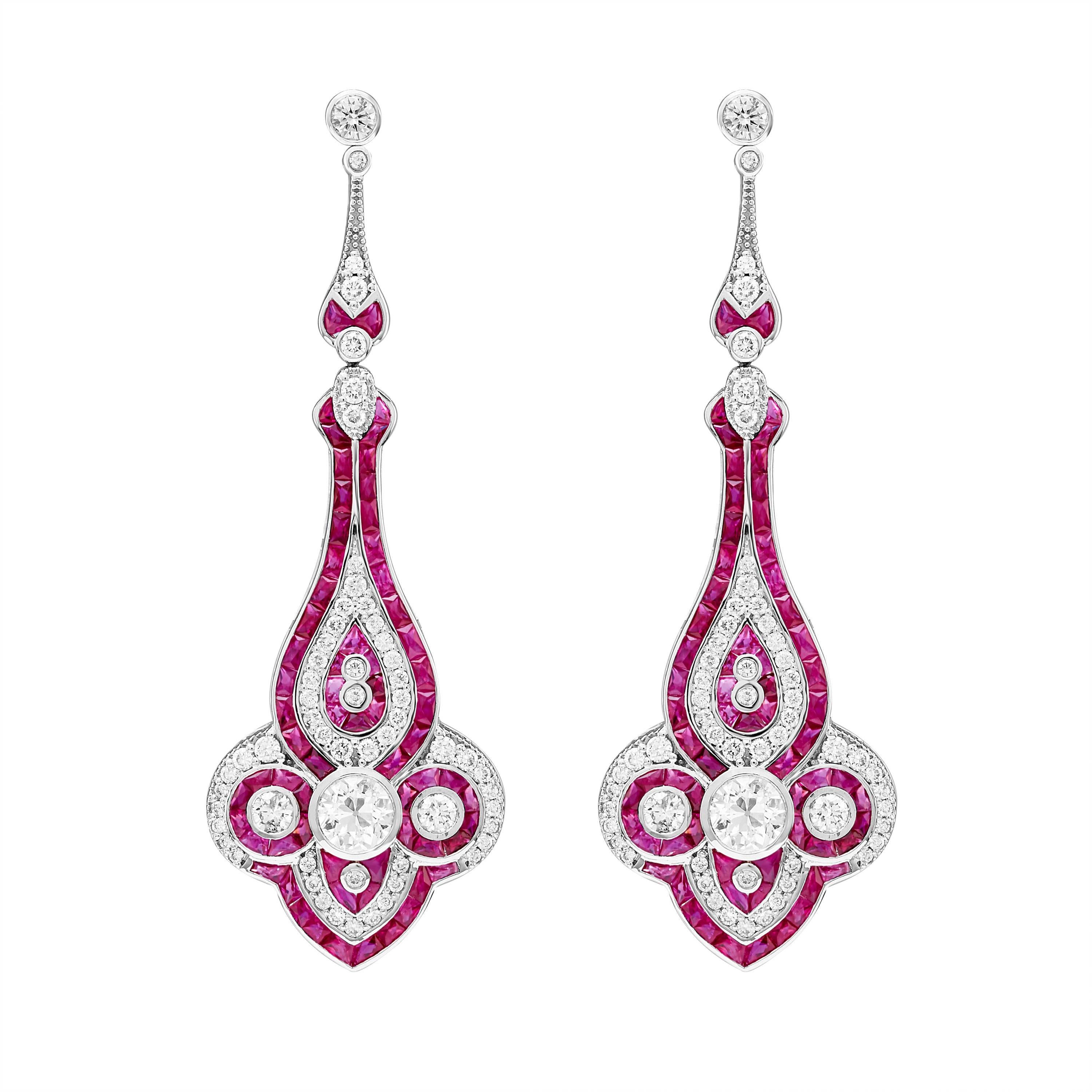 Elegant Ruby Diamond Drop Earrings