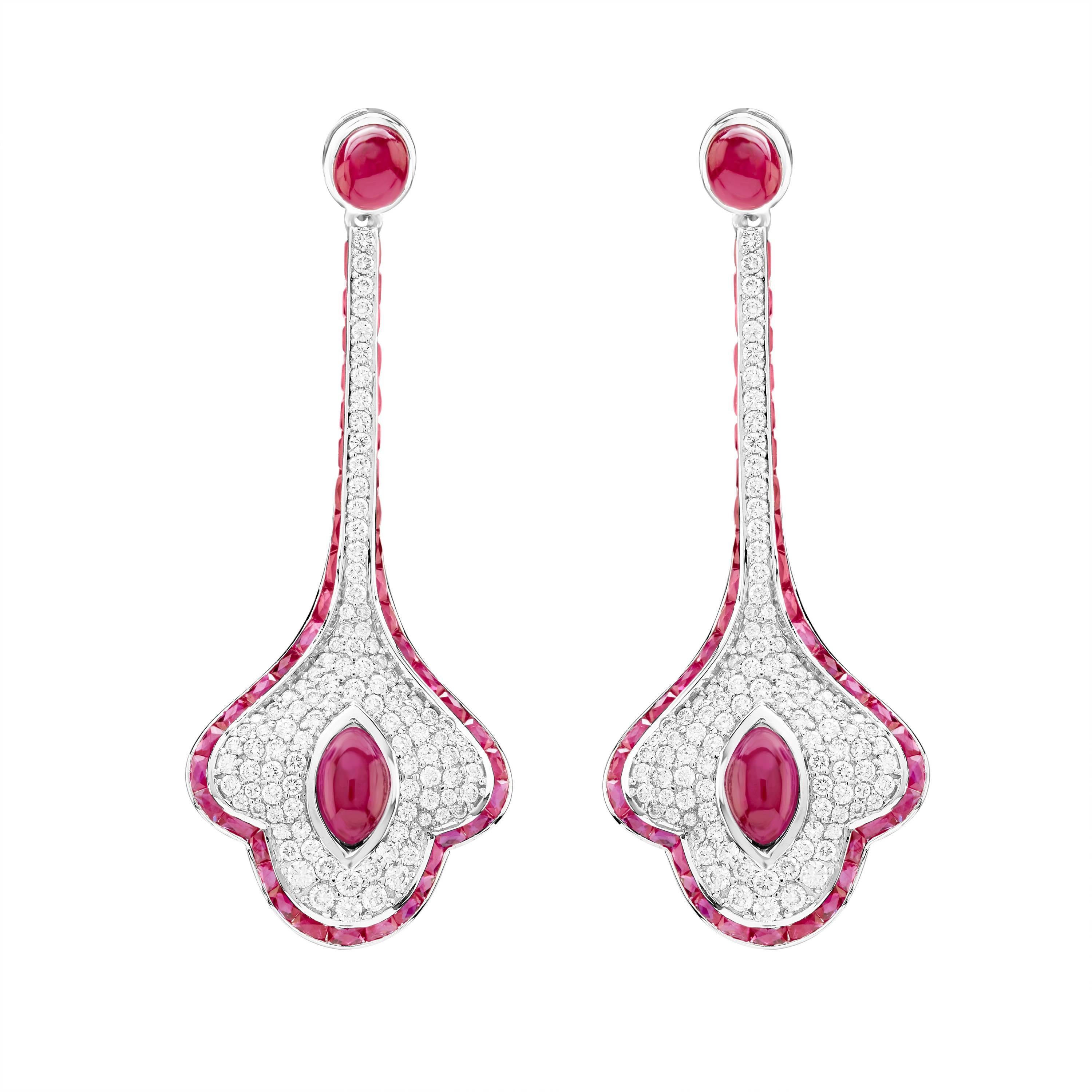 Natural Ruby and Diamond Drop Earrings For Sale