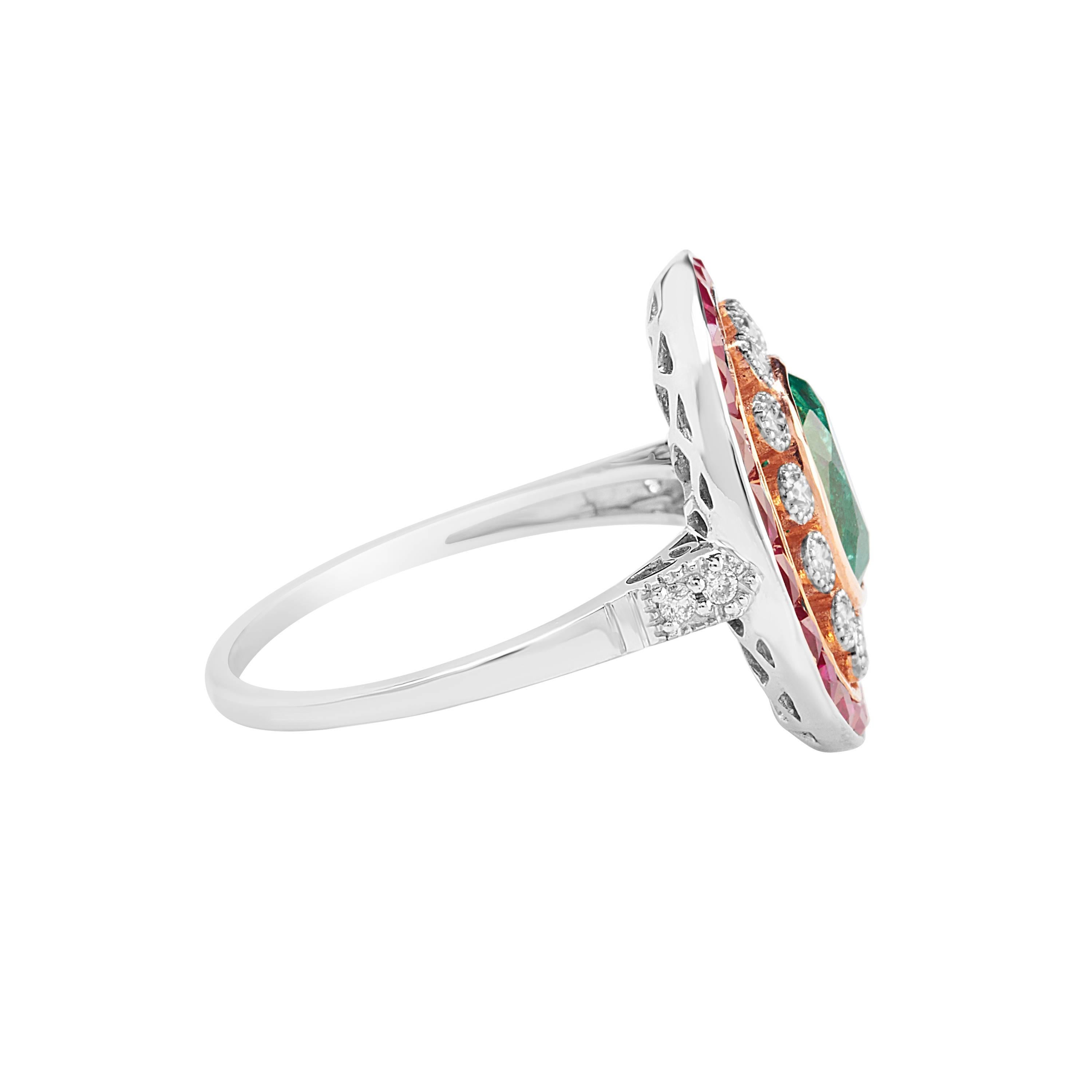 Art Deco Natural Emerald Natural Ruby Diamond Dress Ring For Sale