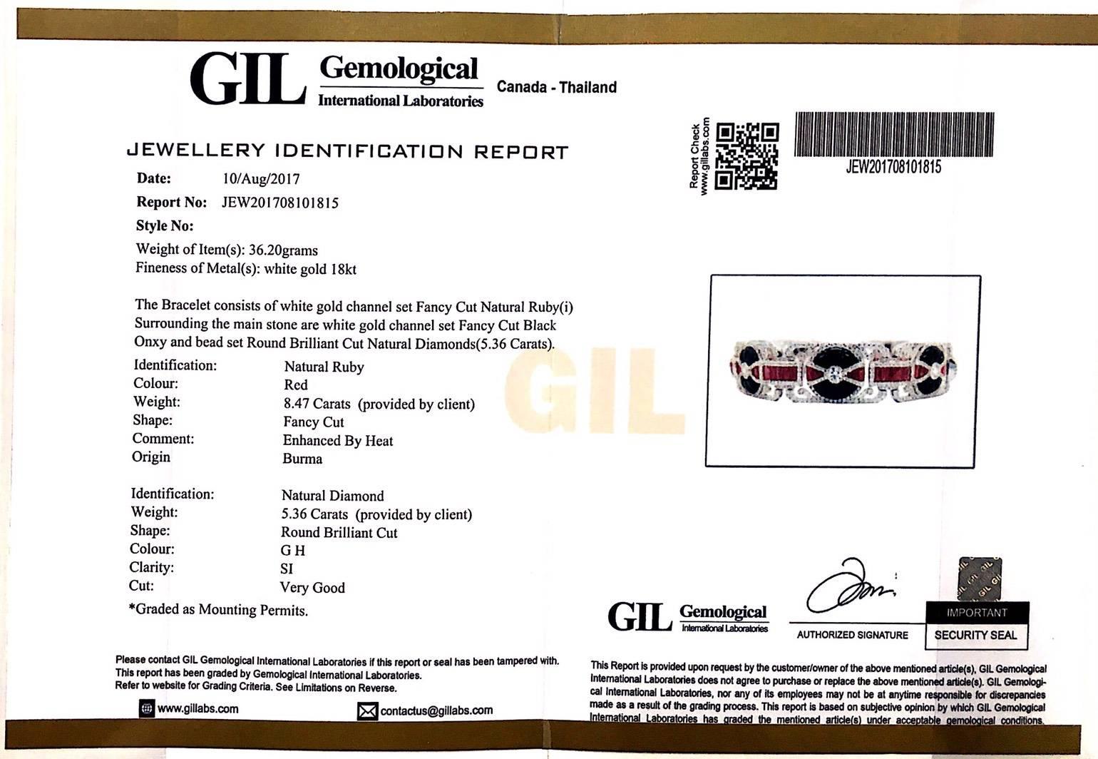 Burmese Ruby Onyx Diamond Geometric Bracelet In New Condition For Sale In Suriyawong Bangeak, TH