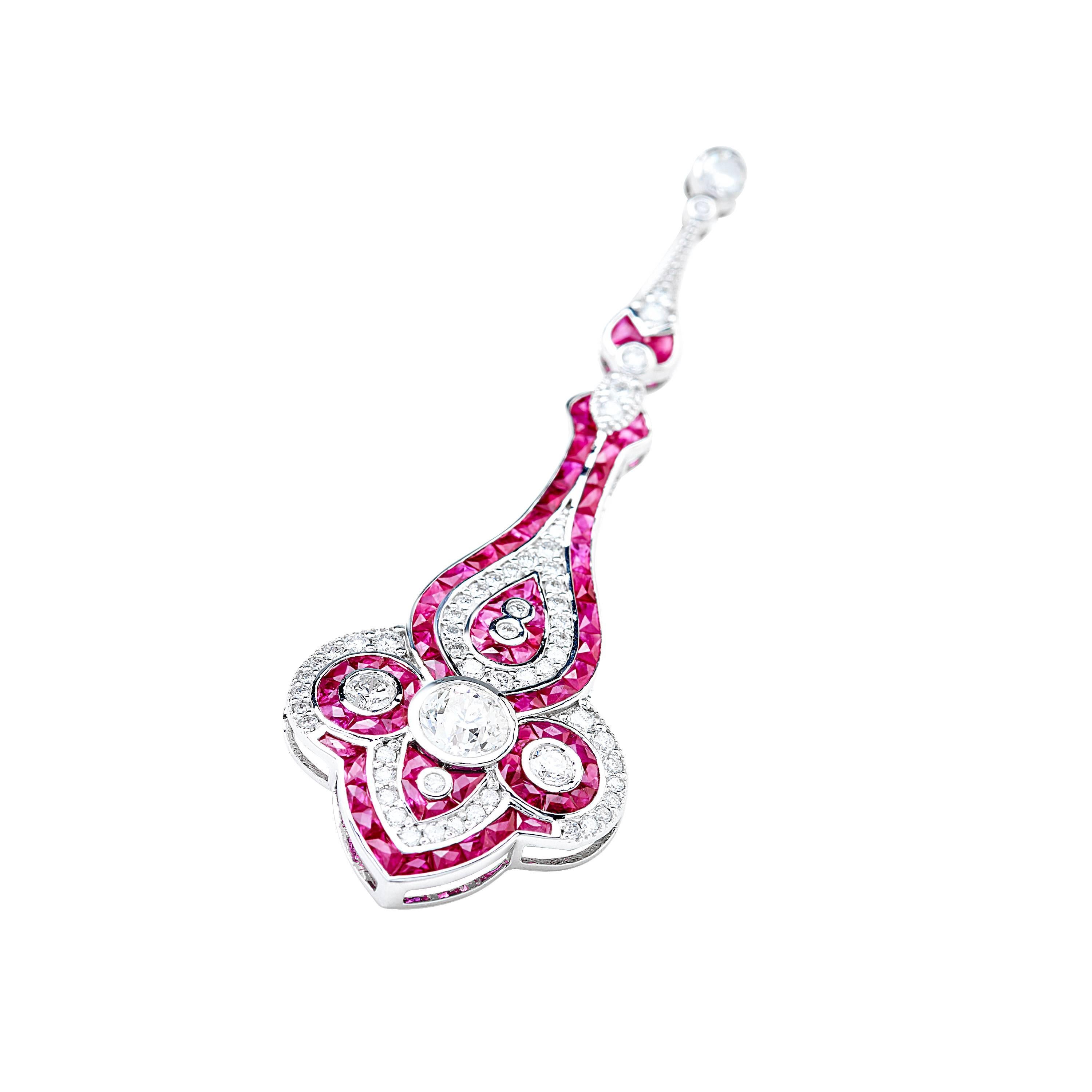 Art Deco Elegant Ruby Diamond Drop Earrings