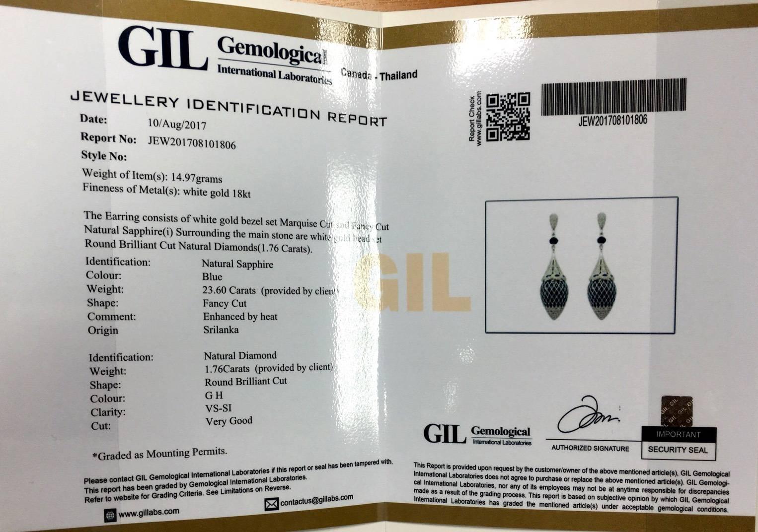 360 Degrees Blue Sapphire and Diamond Drop Earrings In New Condition For Sale In Suriyawong Bangeak, TH
