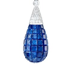 Invisible Set Blue Sapphire Diamond Drop Earrings