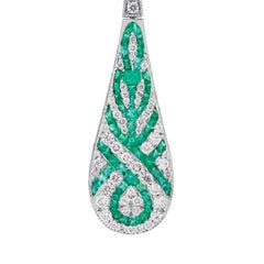 Interlocking Emerald Diamond Arabesque Design Drop Earrings