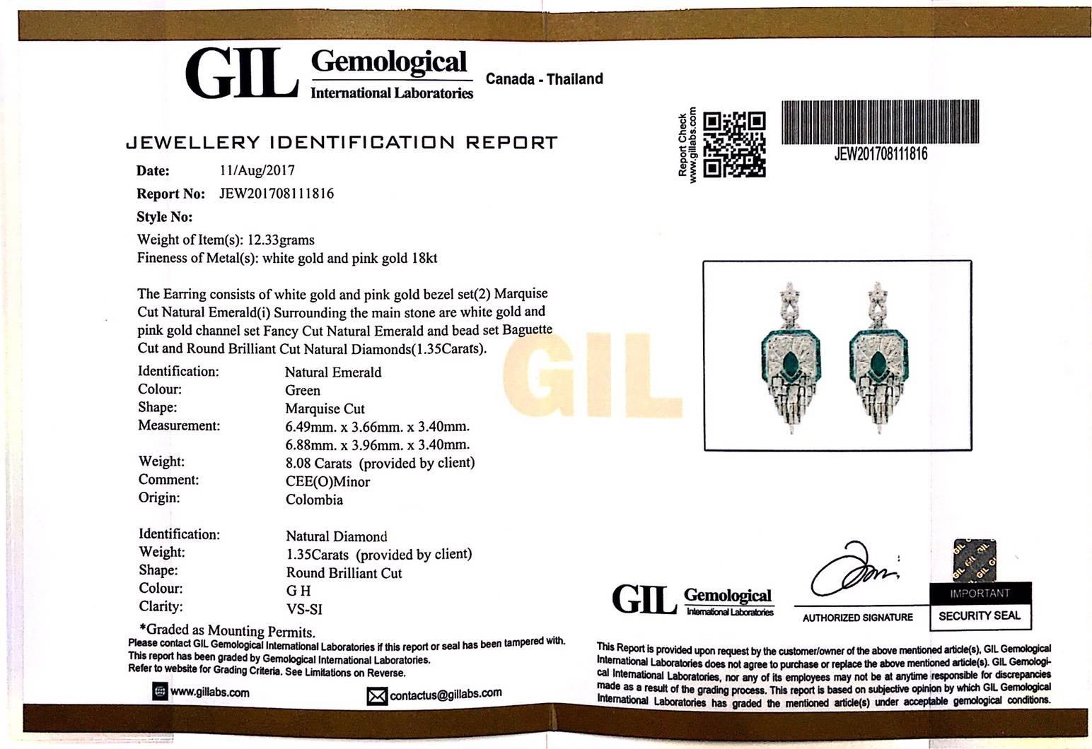 Natural Green Colombian Emerald Diamond Cascade Drop Earrings In New Condition For Sale In Suriyawong Bangeak, TH