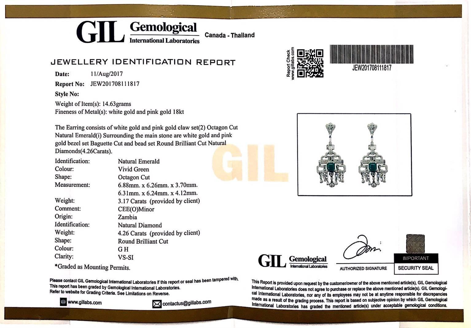 Vivid Green Zambian Emerald Diamond Chandelier Earrings In New Condition For Sale In Suriyawong Bangeak, TH