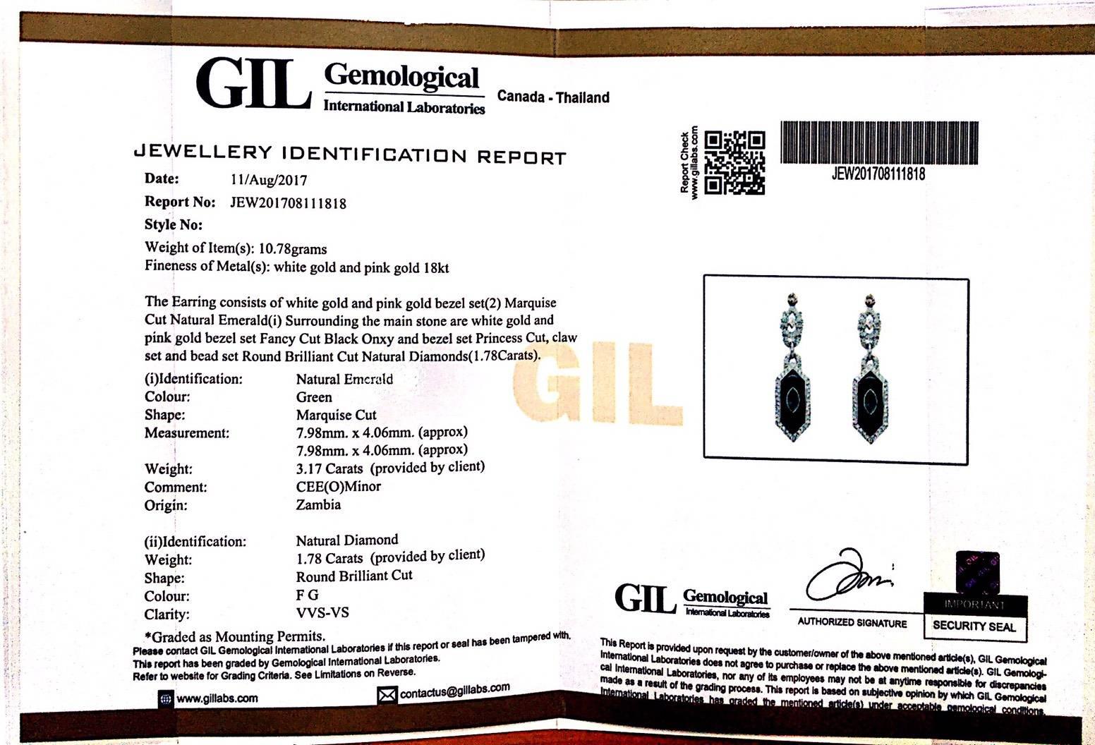 Hexagon  Emerald Onyx Diamond Drop Earrings In New Condition For Sale In Suriyawong Bangeak, TH