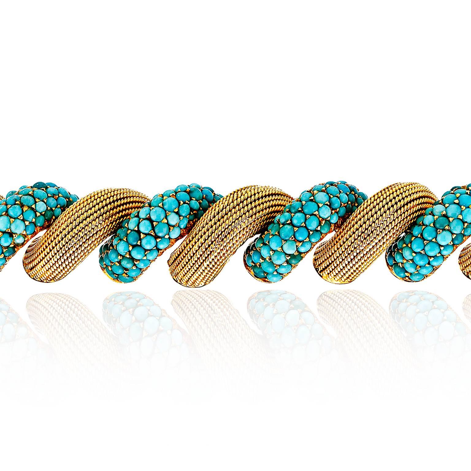 Cartier 1970s San Marco Turquoise Gold Bracelet In New Condition In New York, NY