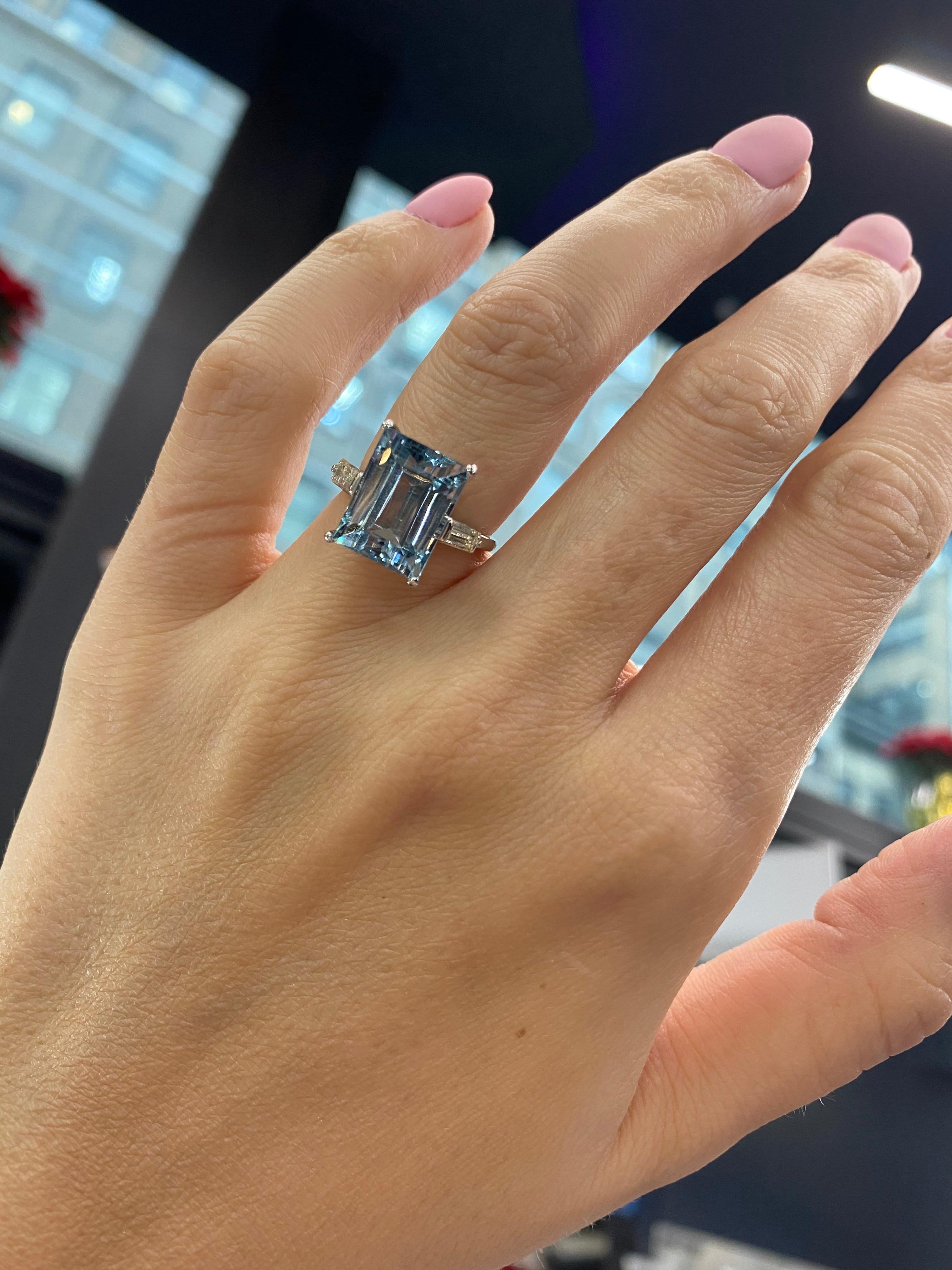 Platinum 8 Carat Aquamarine and Diamond Ring